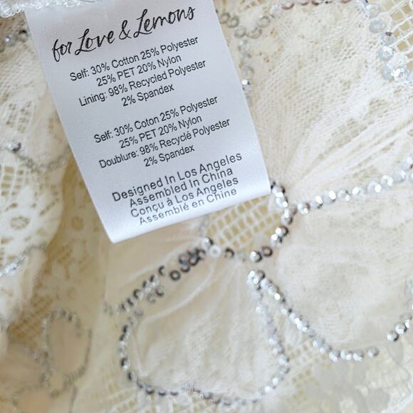 For Love & Lemons Cream Snowflake Daisy Lace & Sequin Mesh Midi Dress Medium - Picture 12 of 14